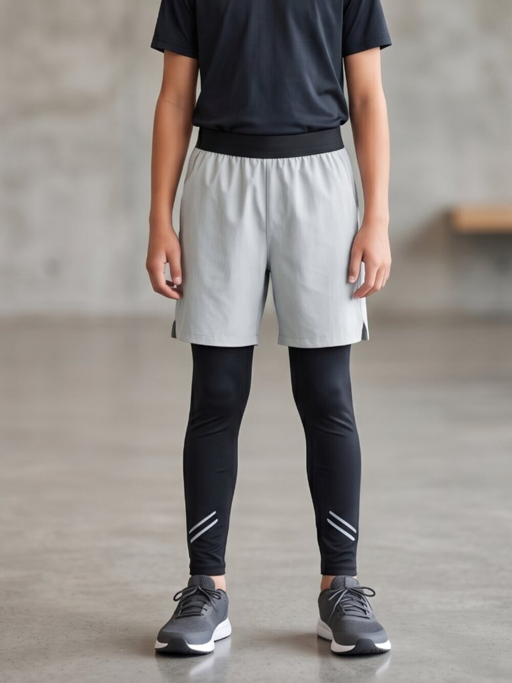 NWT | 2-in-1 Youth Teen Running Shorts Over Black Leggings Tights Activewear